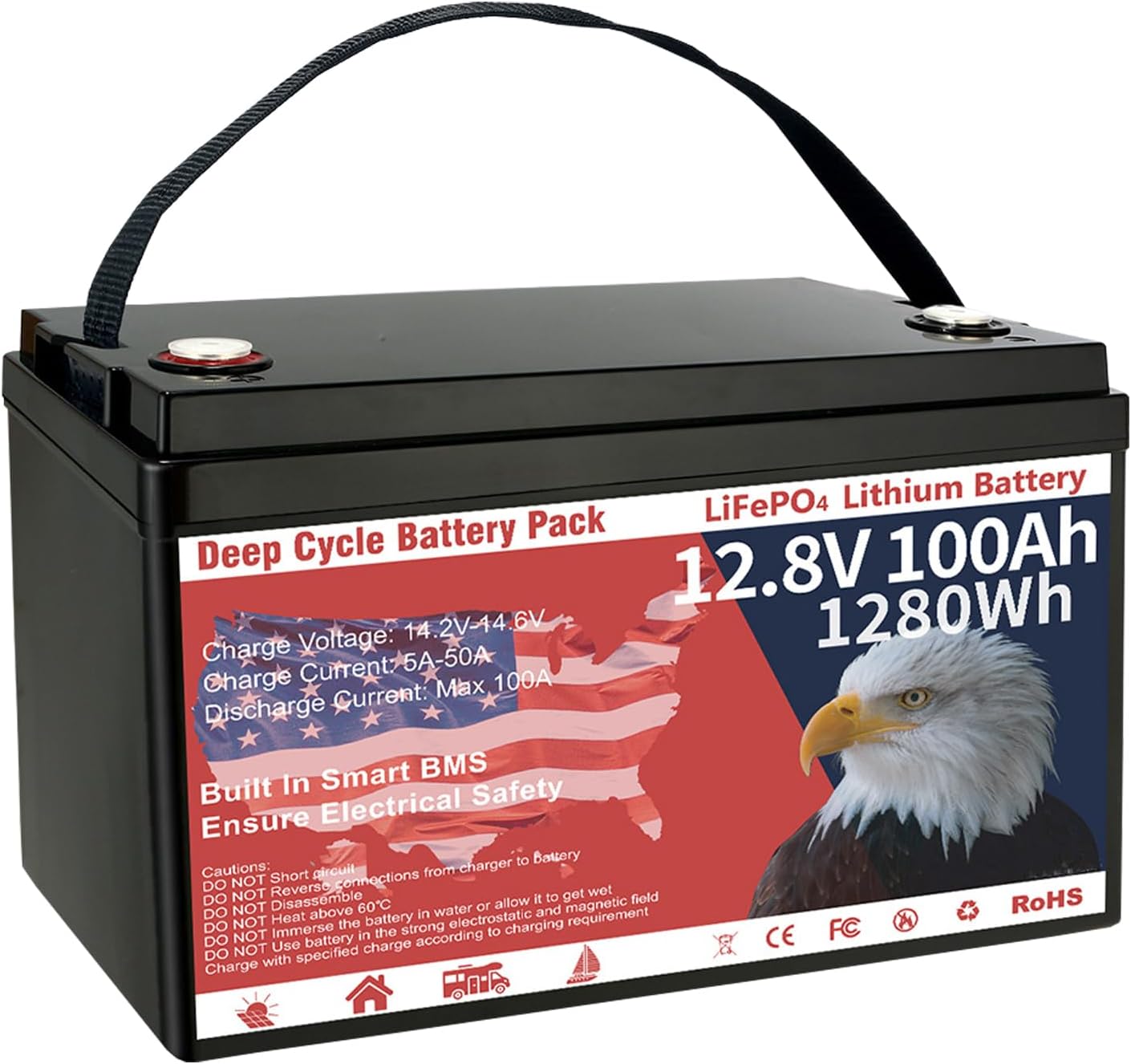 12V 100Ah LiFePO4 Lithium Battery with Smart BMS for RVs