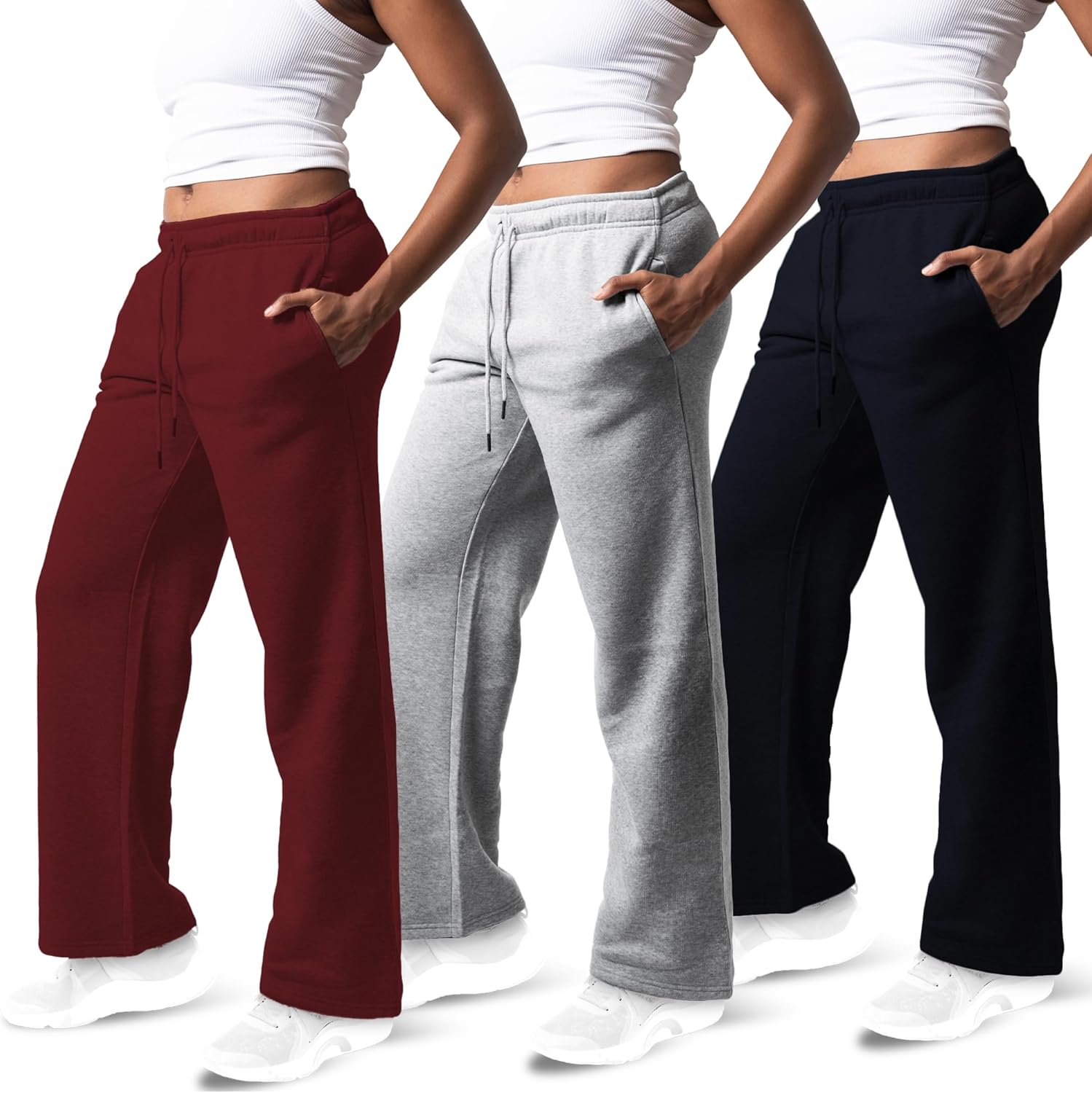 3 Pack Sweatpants Women - Cozy Wide Leg Fleece Pants for Fall