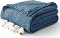 100% Cotton Muslin Blanket King Size 108in x 90in - Blue Lightweight
