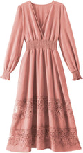 Women's Lace Maxi Dress V Neck Smocked Waist Boho Maxi Dress