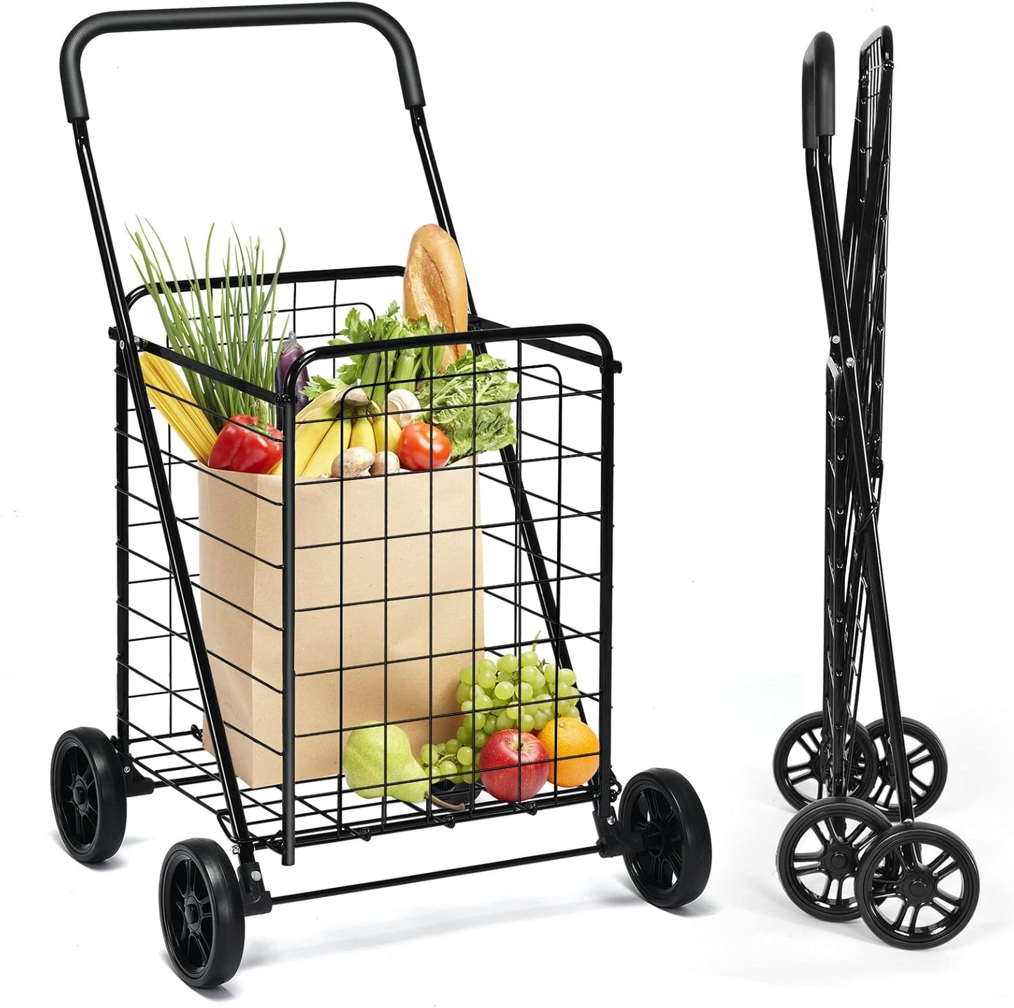 Heavy Duty Grocery Cart on Wheels for Easy Transport and Storage