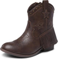 DREAM PAIRS Girls Cowboy Ankle Boots with Side Zipper