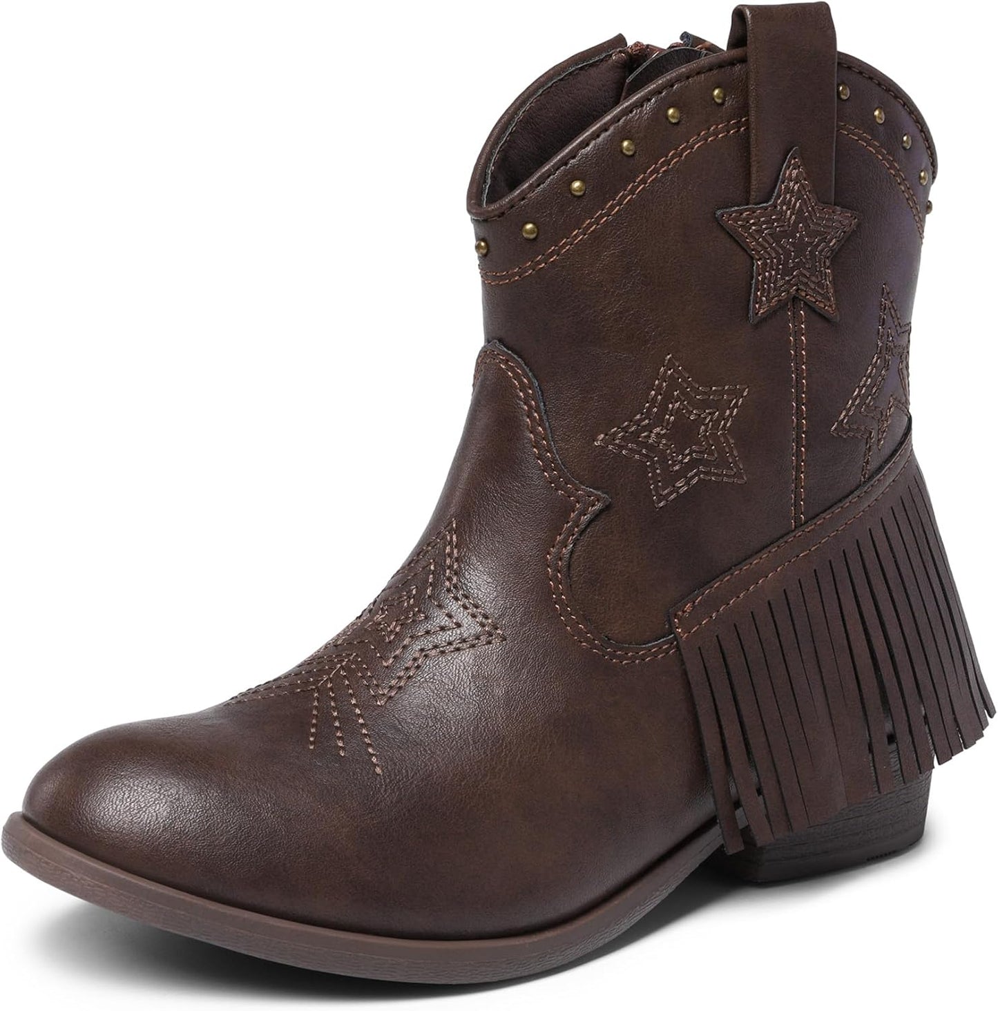 DREAM PAIRS Girls Cowboy Ankle Boots with Side Zipper