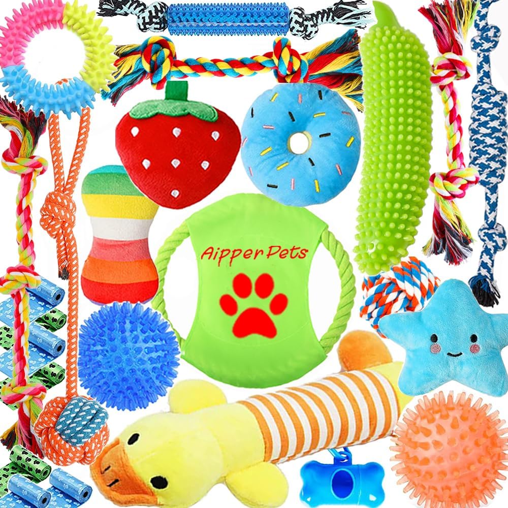 Aipper 25-Pack Dog Toys for Fun & Teeth Cleaning
