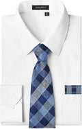 HISDERN Men's Dress Shirt with Tie and Pocket Square for Elegant Style