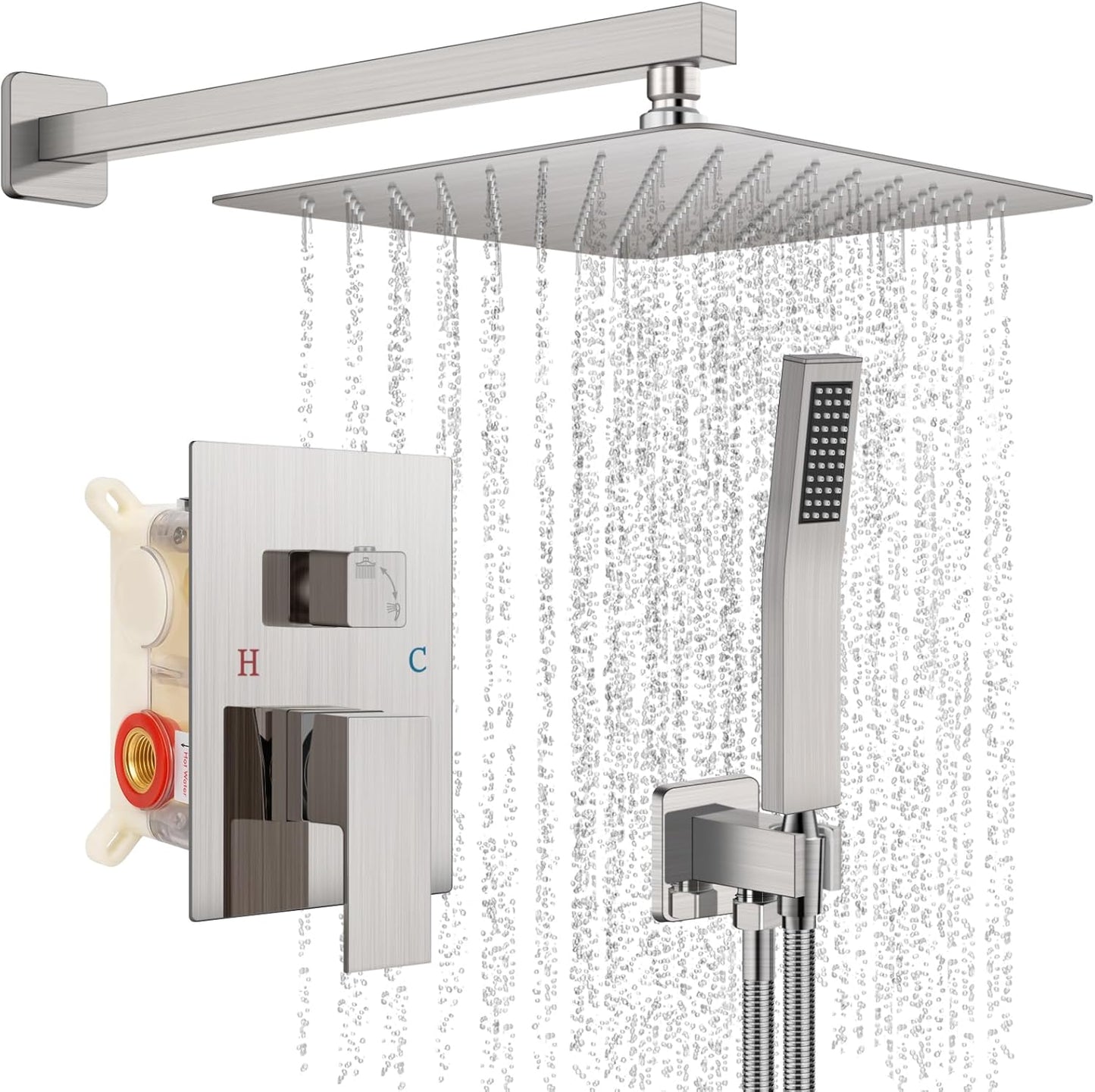 Shower Faucet Set with Square Rain Shower Head and Handle