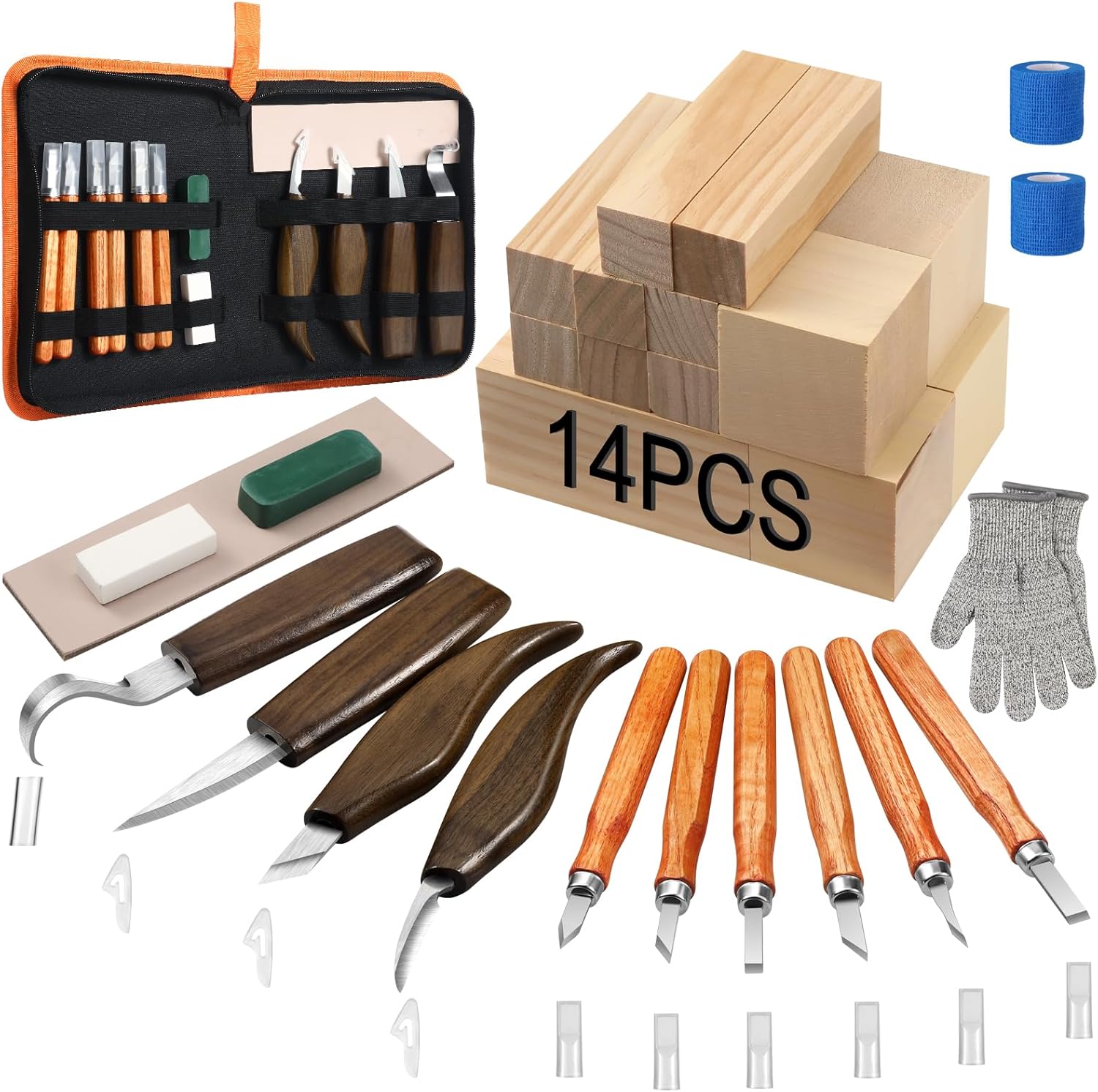 42PCS Wood Carving Kit for Beginners with Safety Protection