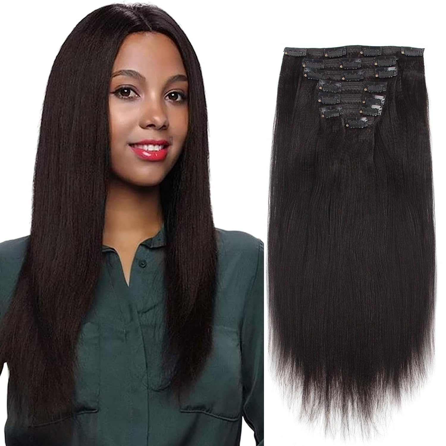 Yaki Straight Clip in Human Hair Extensions for Natural Beauty