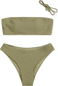 Strapless Lace Up Ribbed High Cut Bandeau Bikini Set - Flattering Fit