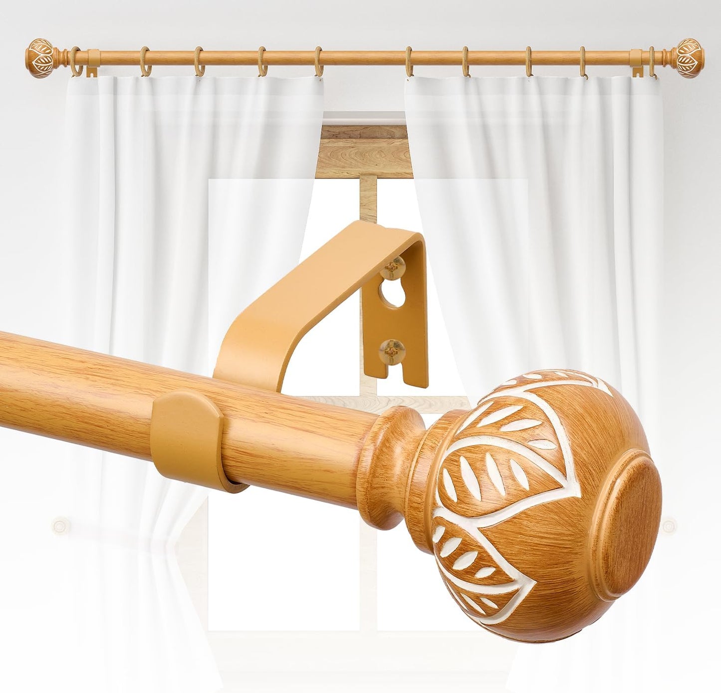 ASHLEYRIVER Heavy Duty Wood Curtain Rod for Windows 28-48 Inch - Elegant Decorative Finial - 1 Pack