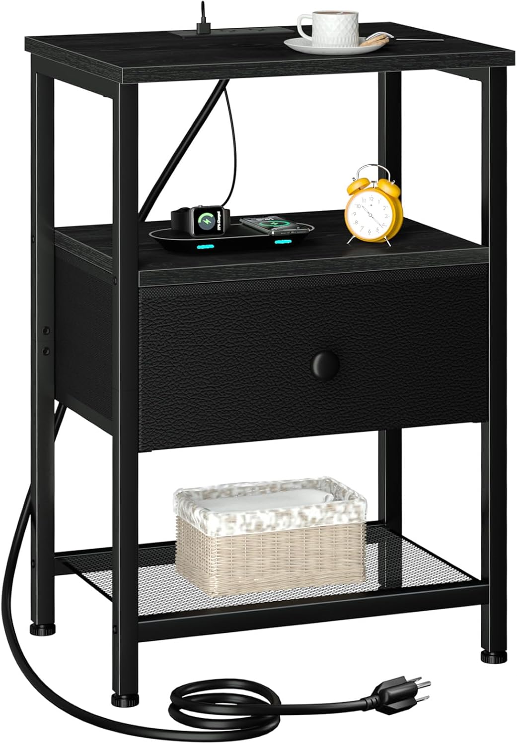 Nightstand with Charging Station and Storage for Modern Living