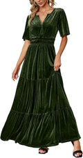 Amegoya Women's Velvet V Neck Maxi Dress - Elegant Evening Fit