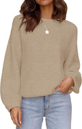 Women's Crew Neck Lantern Sleeve Ribbed Knit Pullover - Cozy Fit