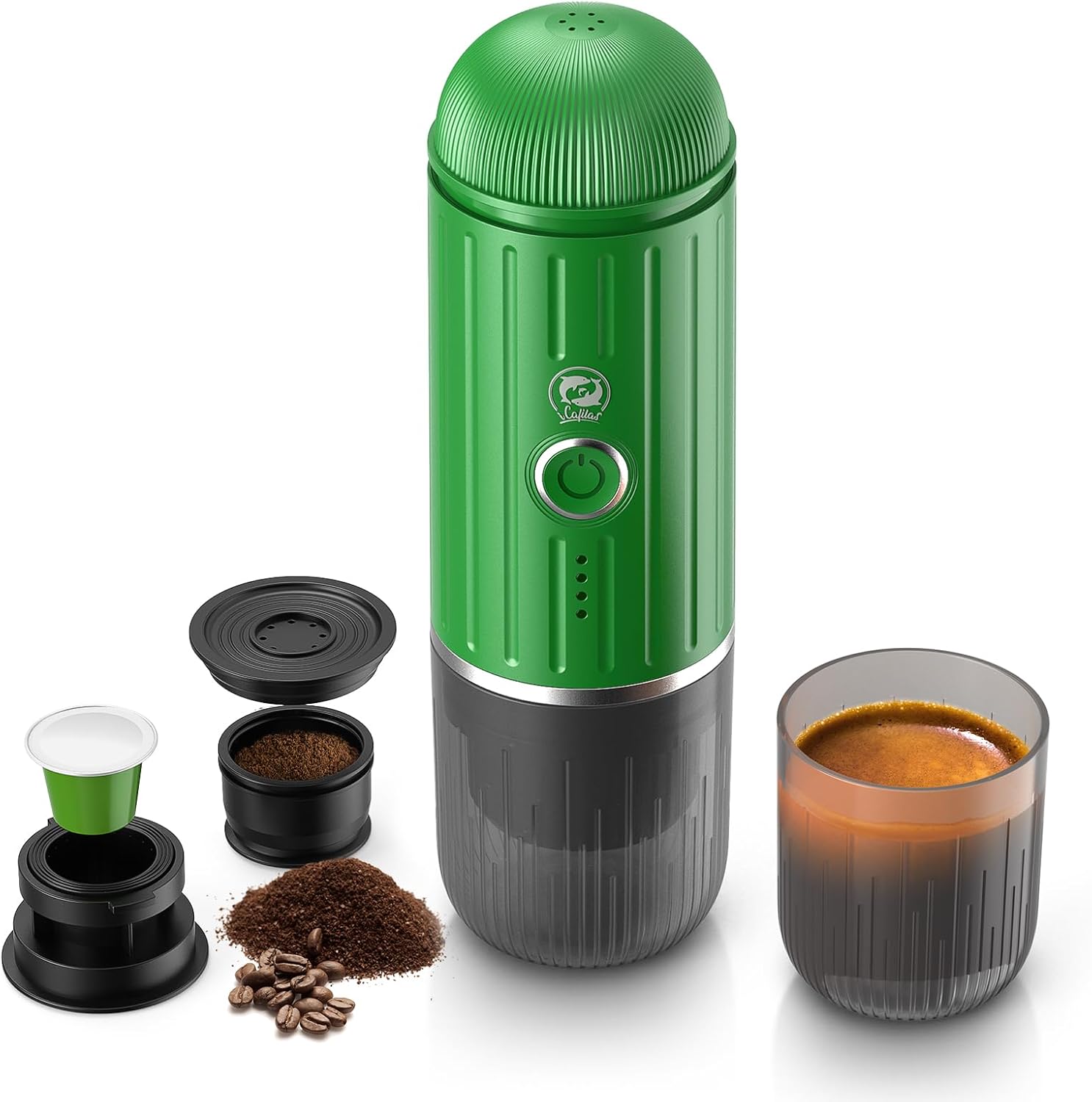 Portable Espresso Maker, Fast Heating, 2-in-1 System, Ground Coffee & Capsule, Green