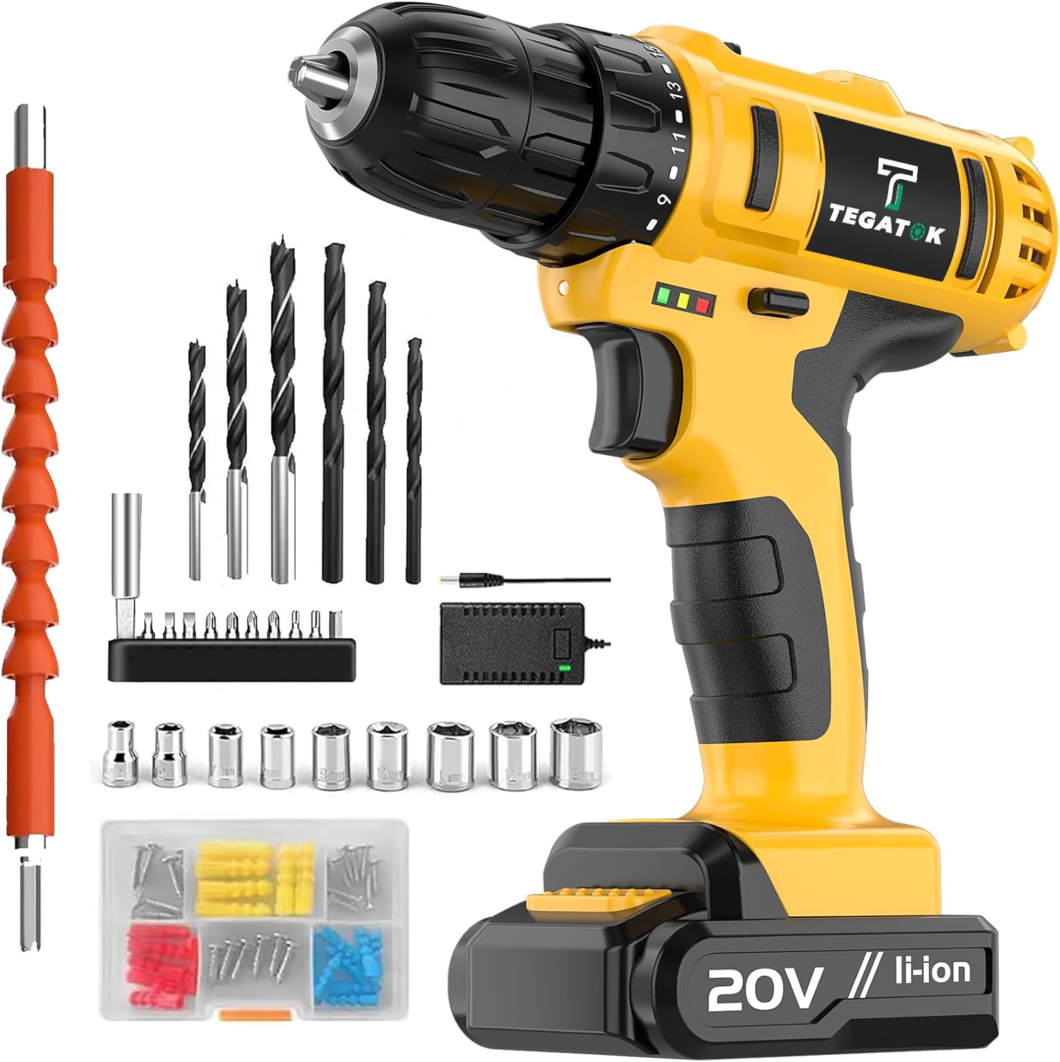 Cordless Drill Set with 18+1 Torque, 20V Electric Tools