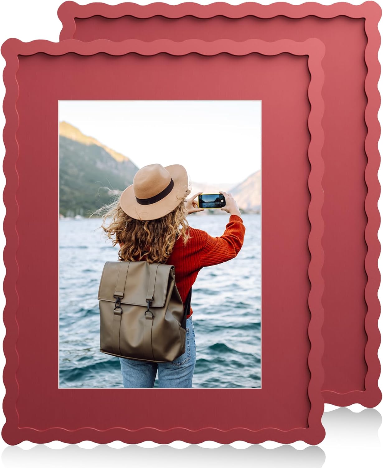 11x14 Wavy Picture Frame with Mat for 8x10 Photos - Red