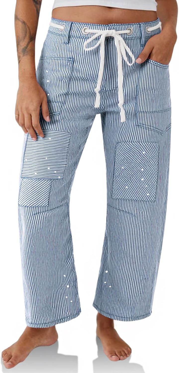 PLNOTME Womens Baggy Barrel Horseshoe Jeans for Stylish Comfort