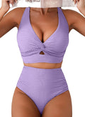Herseas Women's Textured Bikini Set Twist Front Top - Flattering Fit