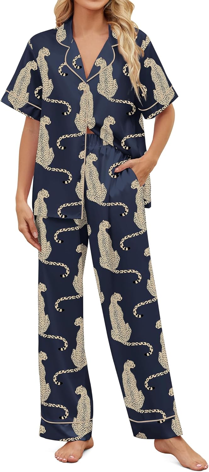 Satin Pajamas for Women Set - Stylish Button Down Sleepwear