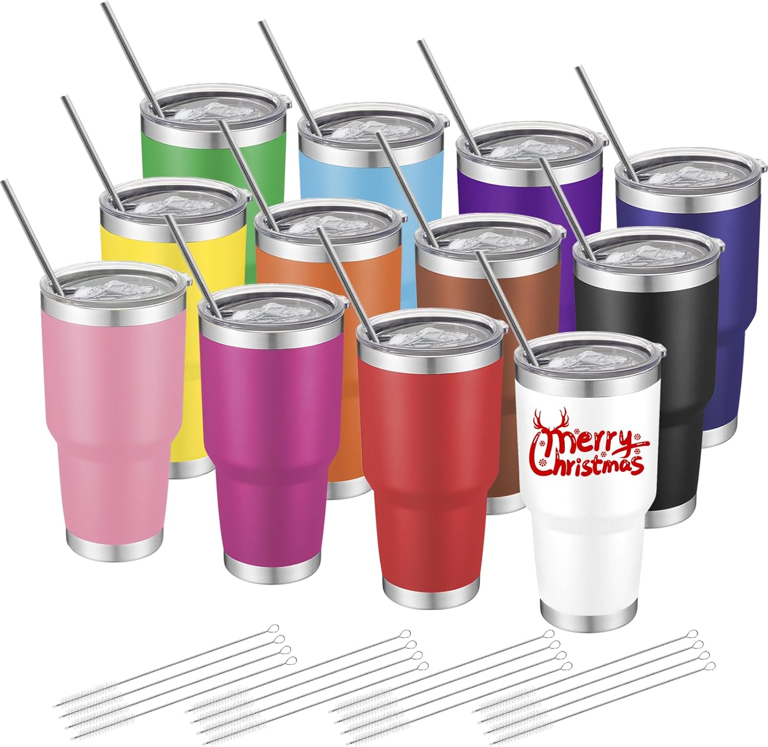12 Pack Insulated Tumbler Set - 30oz Stainless Steel Cups