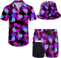 Mens 2 Piece Tracksuit Hawaiian Button Down Shirt and Compression Each