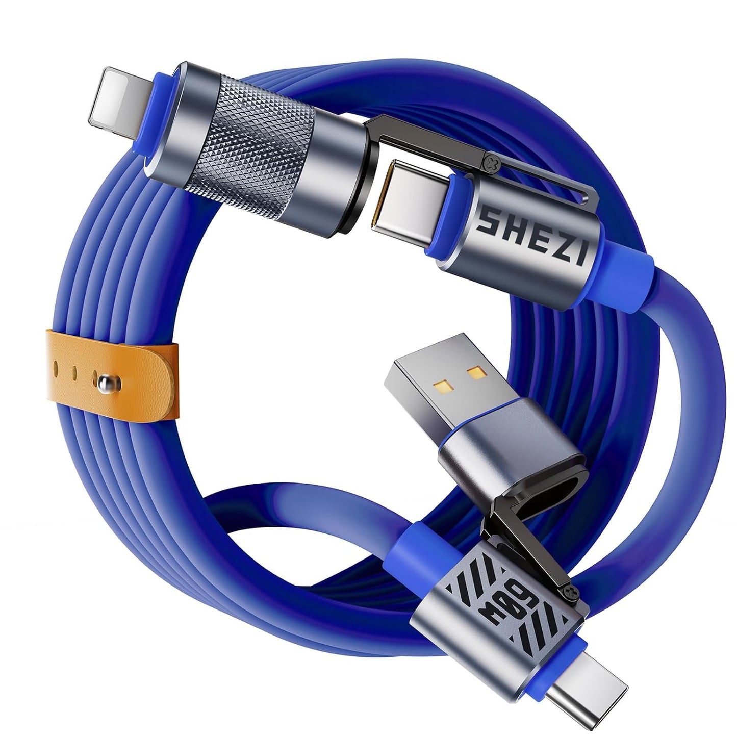 SHEZI 4-in-1 Fast Charger - Lightning/Type C/USB A - 5FT Blue