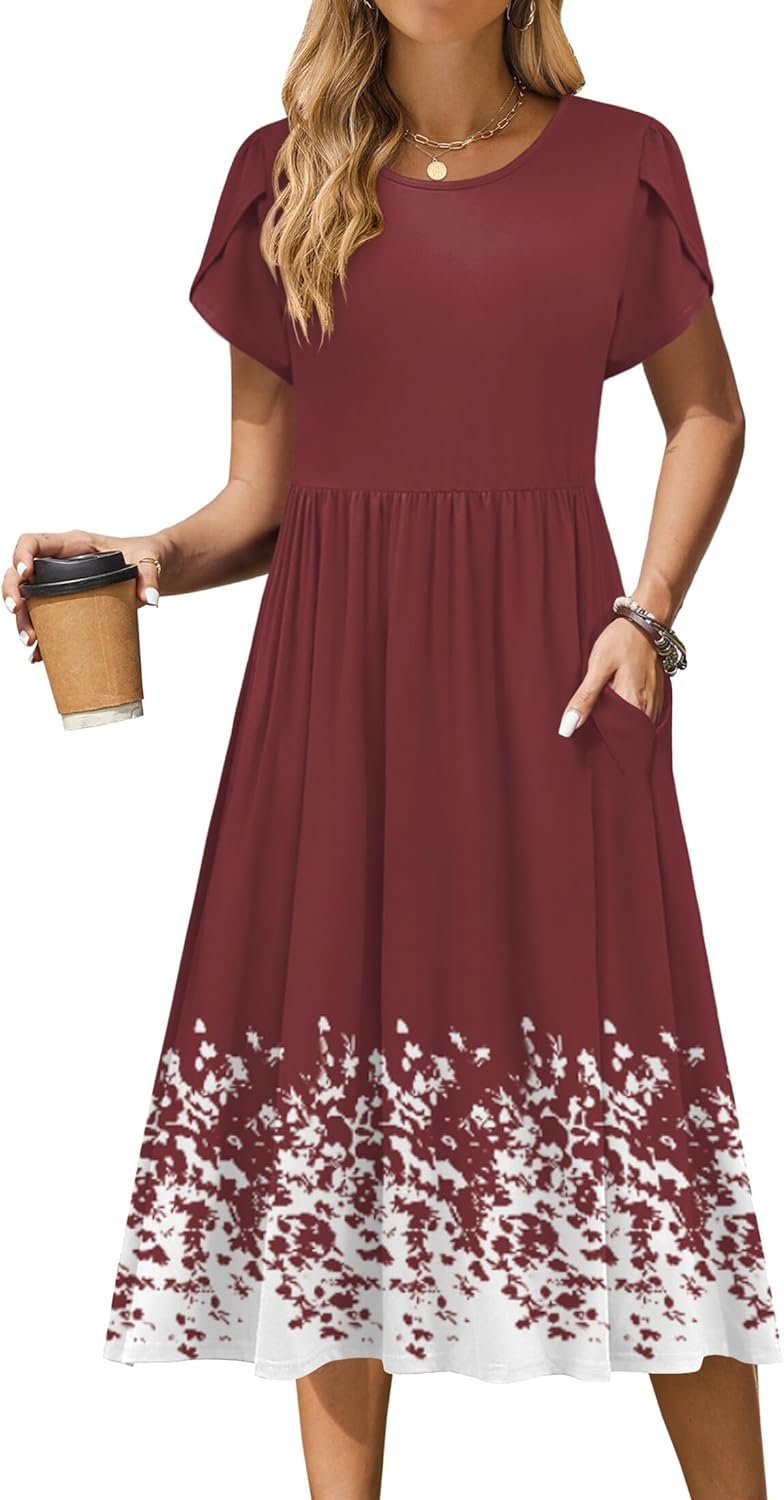Zeagoo Women Summer Short Sleeve Midi Dress with Pockets