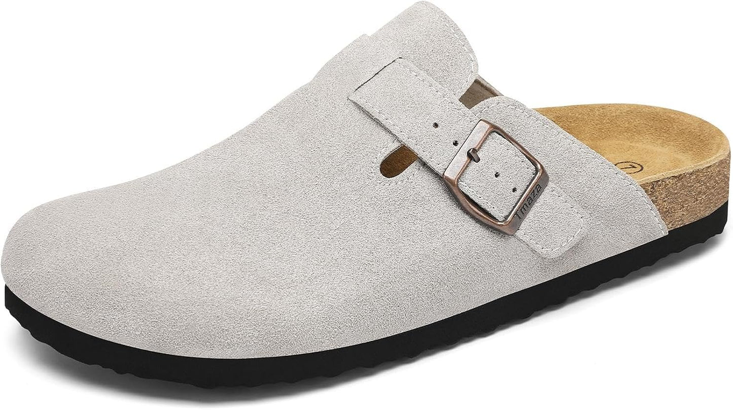 Cork Footbed Suede Clogs for Women with Arch Support Comfort