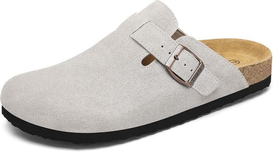 Cork Footbed Suede Clogs for Women with Arch Support Comfort