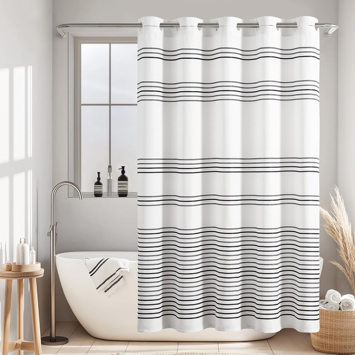 Modern Black and White Striped Waterproof Shower Curtain 70x72