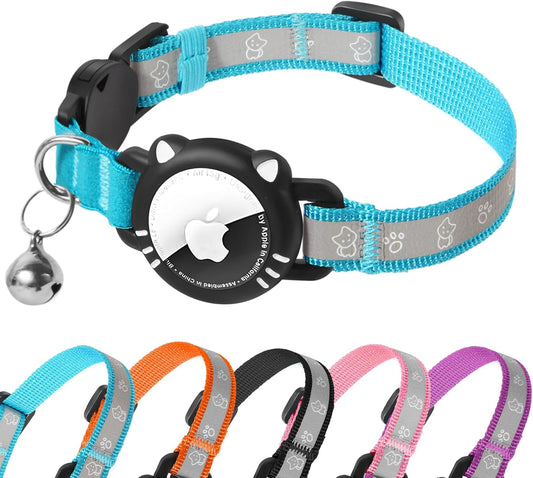 Reflective Breakaway Cat Collar with GPS Tracker Holder - Blue
