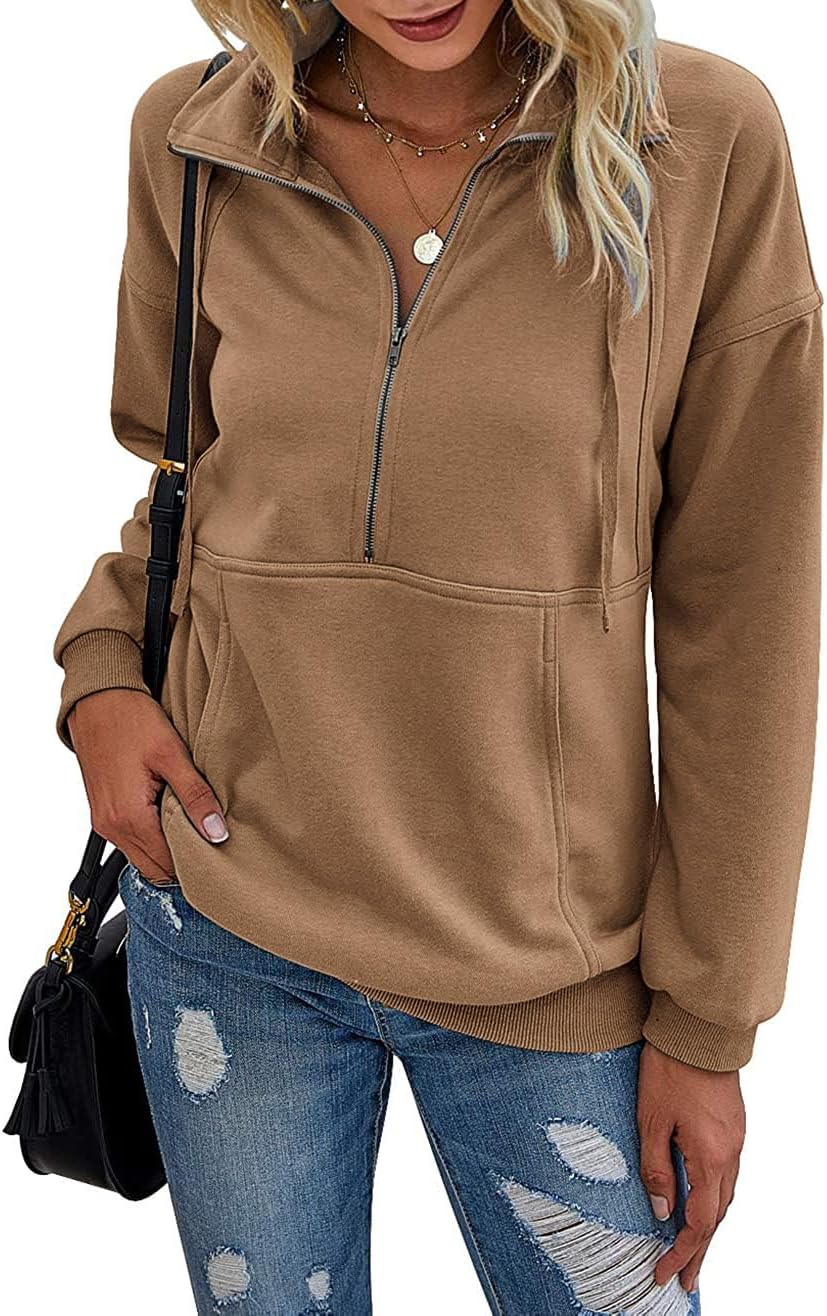 Casual Long Sleeve Lapel Zipper Sweatshirt for Women 2025