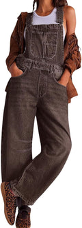 utcoco Womens Denim Overalls Loose Fit Barrel Leg Adjustable Strap Hip