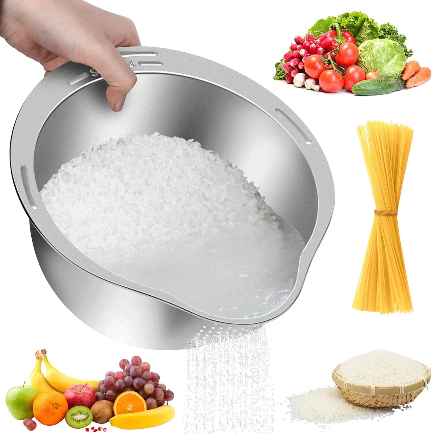 KesaPlan 4-in-1 Stainless Steel Rice Washer