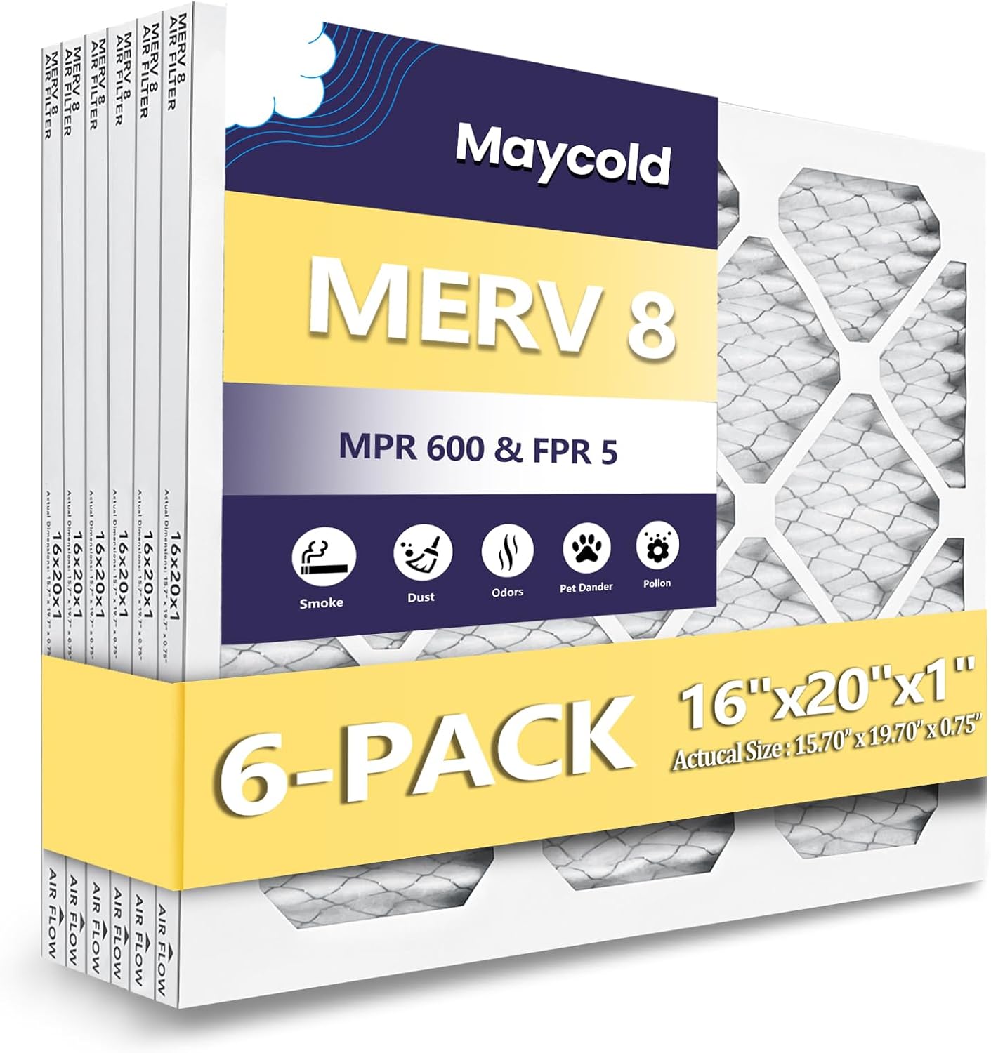 MAYCOLD 16x20x1 MERV 8 Furnace Air Filters for Cleaner Air