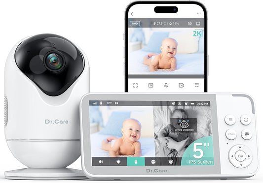 Dr.Care VistaView Smart Baby Monitor - Crystal Clear 2K Video, Motion Alerts, Long Battery