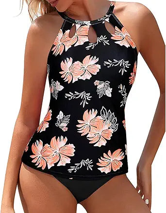 Yonique Two Piece High Neck Tankini Swimsuits for Women Tummy Control