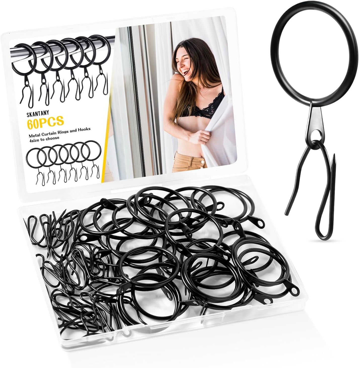 Black Metal Curtain Rings Set - Easy Drapery Hook Installation