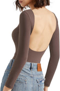 SUUKSESS Women Backless Y2k Long Sleeve Bodysuit - Sleek (Style SWSB)