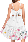 Girls Tie Back Dress Spaghetti Strap Ruffle Hem Sundress - Casual