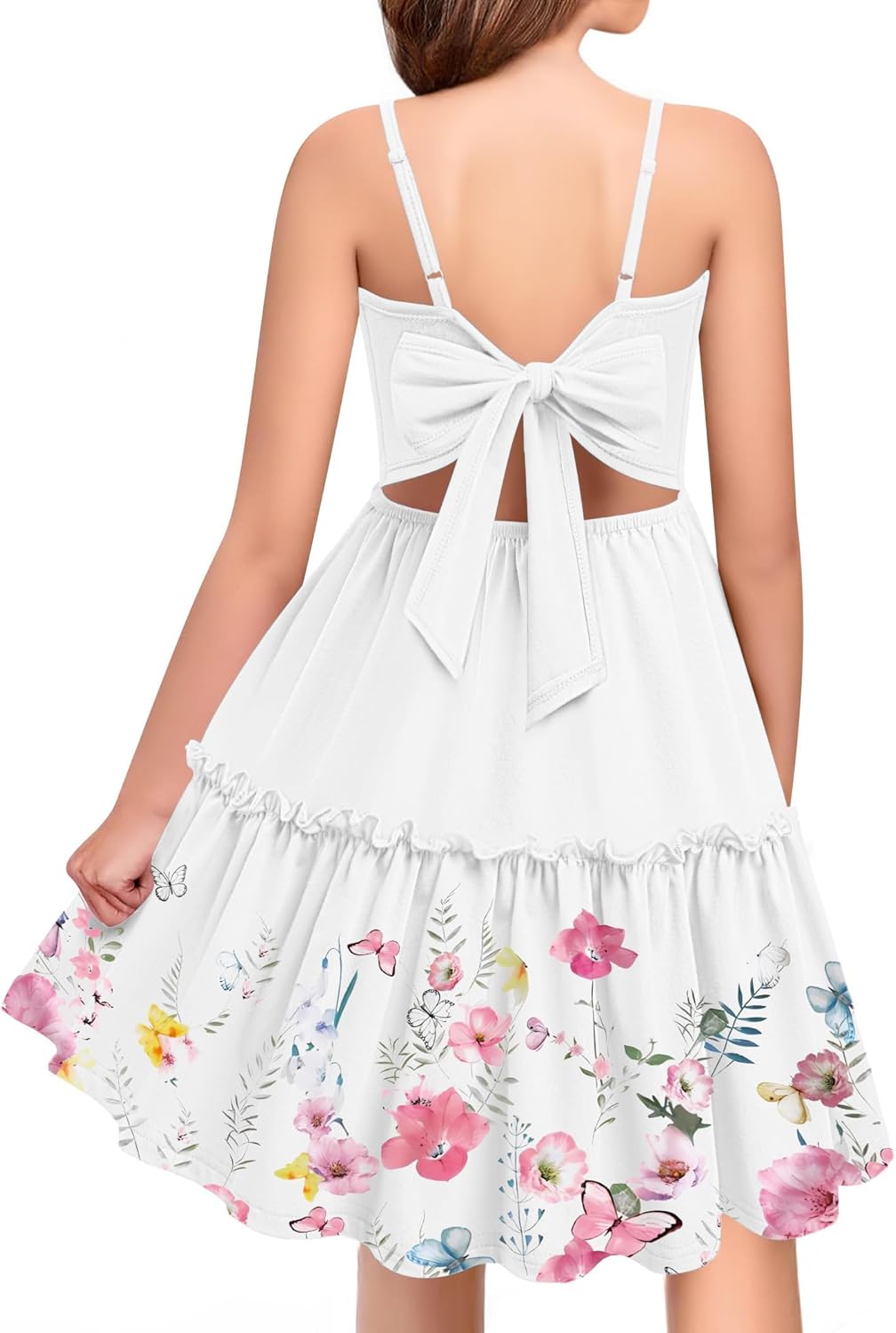 Arshiner Girls Tie Back Dress with Ruffle Hem for Summer Fun