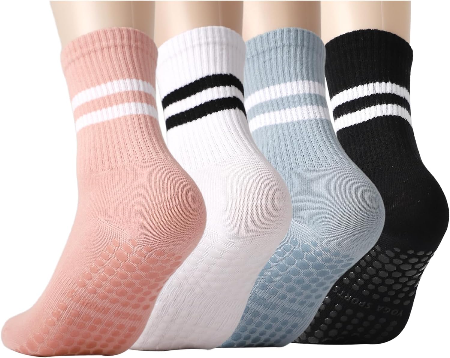 Anti-Slip Pilates Socks 4-Pack - Grippy Workout Essential