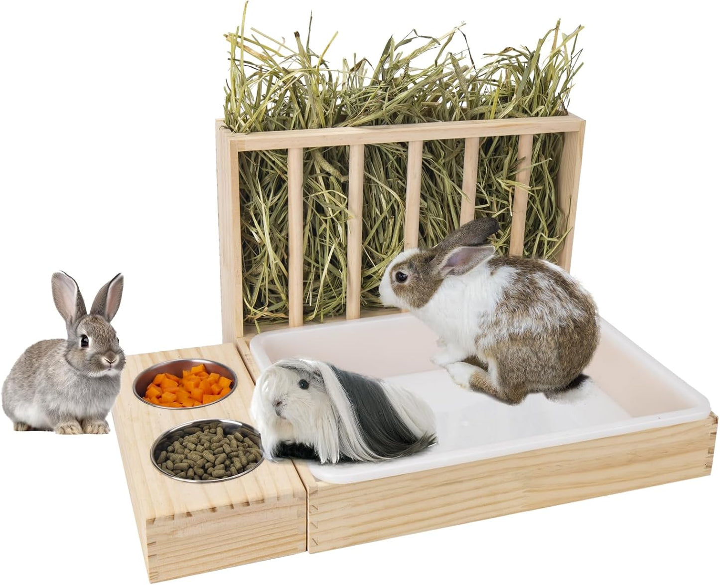 3 in 1 Rabbit Hay Feeder with Litter Box for Small Animals