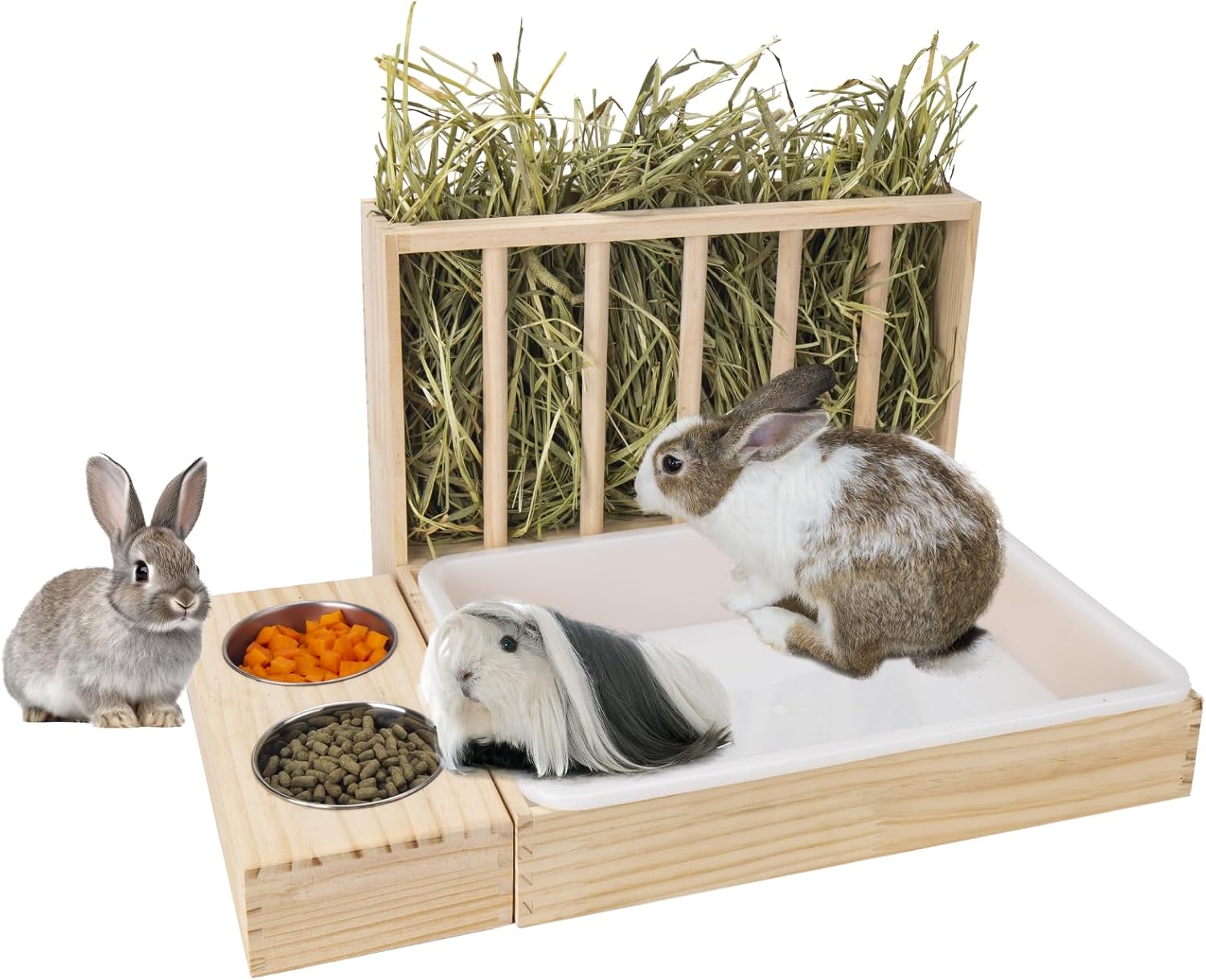 3 in 1 Rabbit Hay Feeder with Litter Box for Small Animals