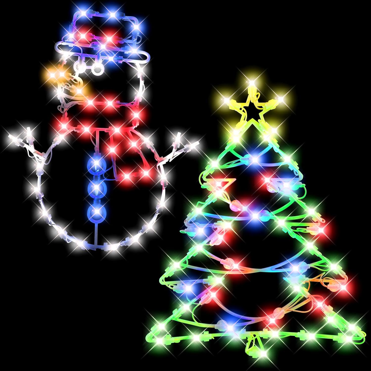 Holiday Cheer: LED Snowman & Tree Window Lights Duo by HONEYYEAR