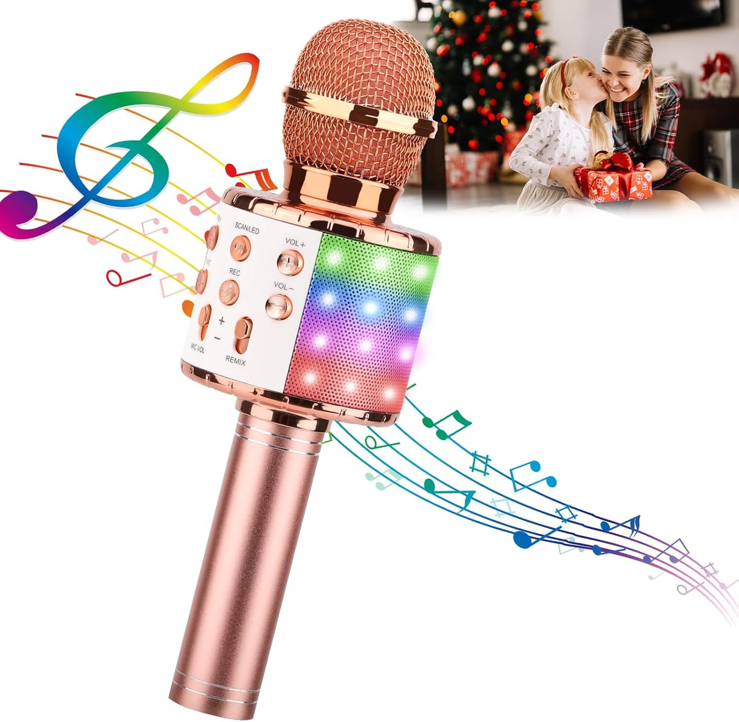 Wireless Karaoke Mic with LED Lights - Pink