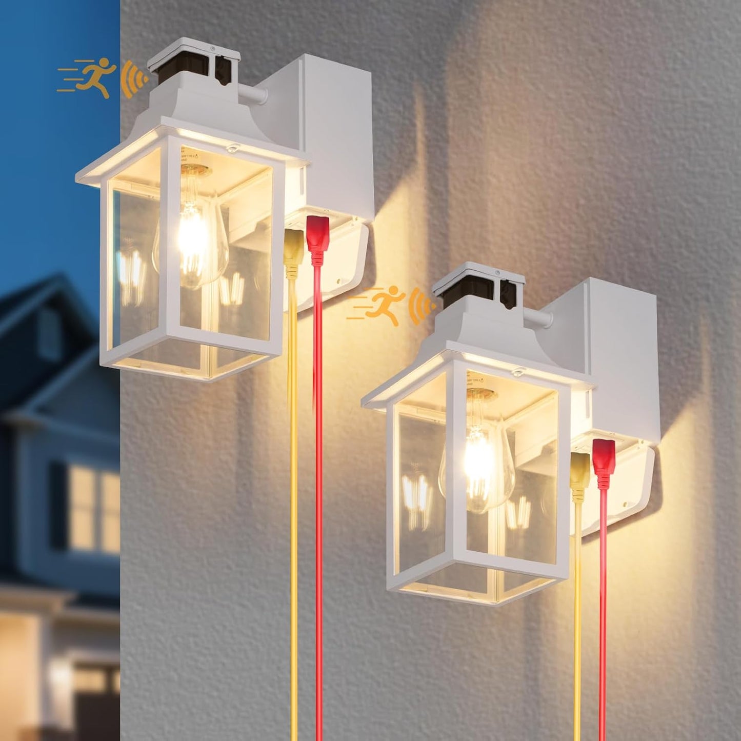 2 Pack White Porch Lights with GFCI Outlet for Outdoor Use