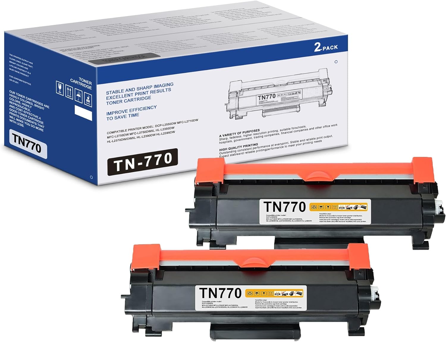TN770 Toner Cartridge for Brother Printers - High Yield 2-Pack