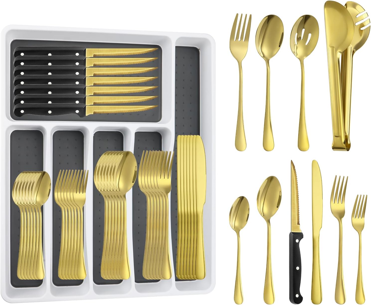 65PCS Silverware Set for 8 with Flatware Drawer Organizer