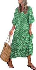 miduo Womens Loose Fit Bohemian V Neck Maxi Dress - Flowy Summer Style